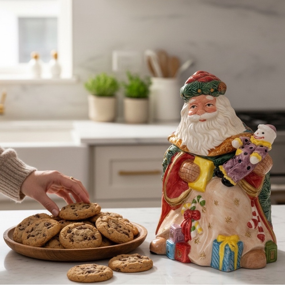 Vintage Santa with Gifts/Toys Porcelain Christmas Cookie Jar
